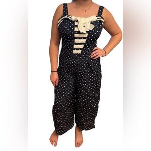 Vintage nautical navy polka dot pants romper